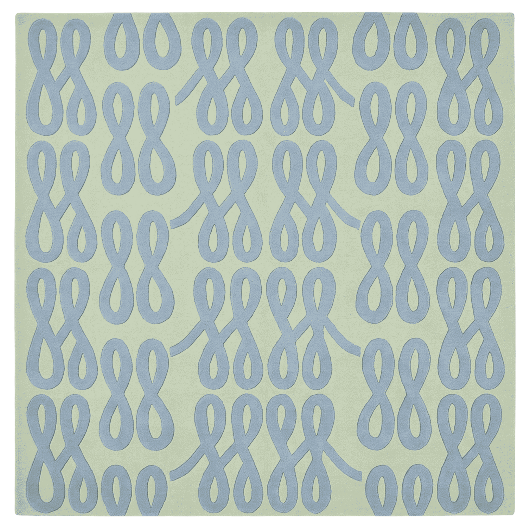 Pattern of blue interlocking shapes on a green rug