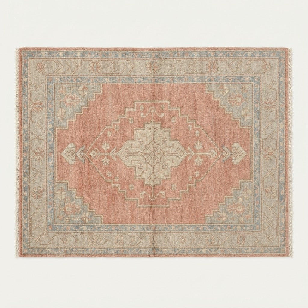 Faded Coral Anatolia Hand Knotted Rug - studio photo