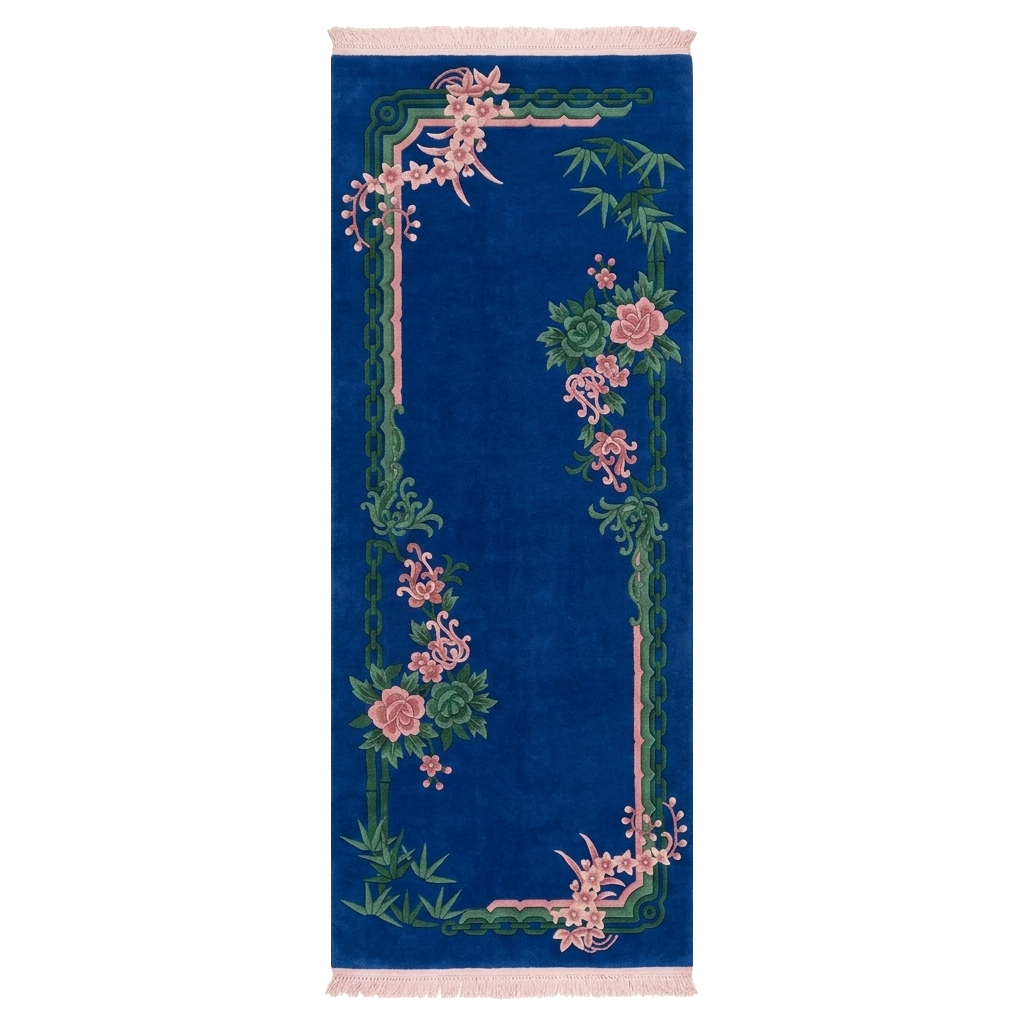 Floral Frame Hand Knotted Runner Rug