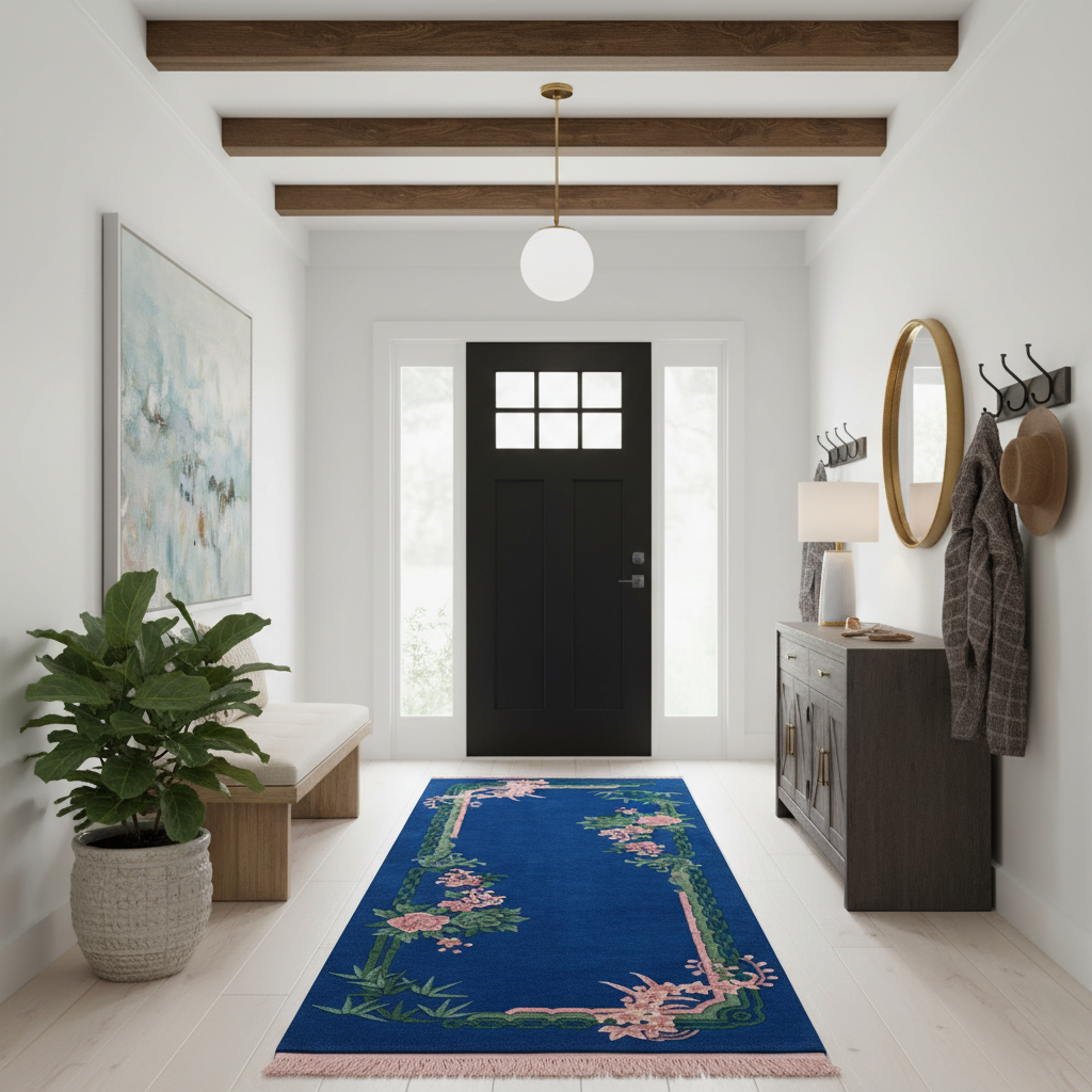 Floral Frame Hand Knotted Runner Rug