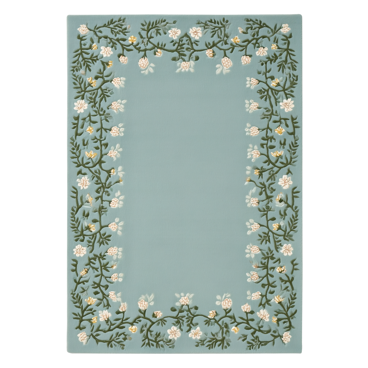 Floral Garland Frame Hand Tufted Wool Rug 
