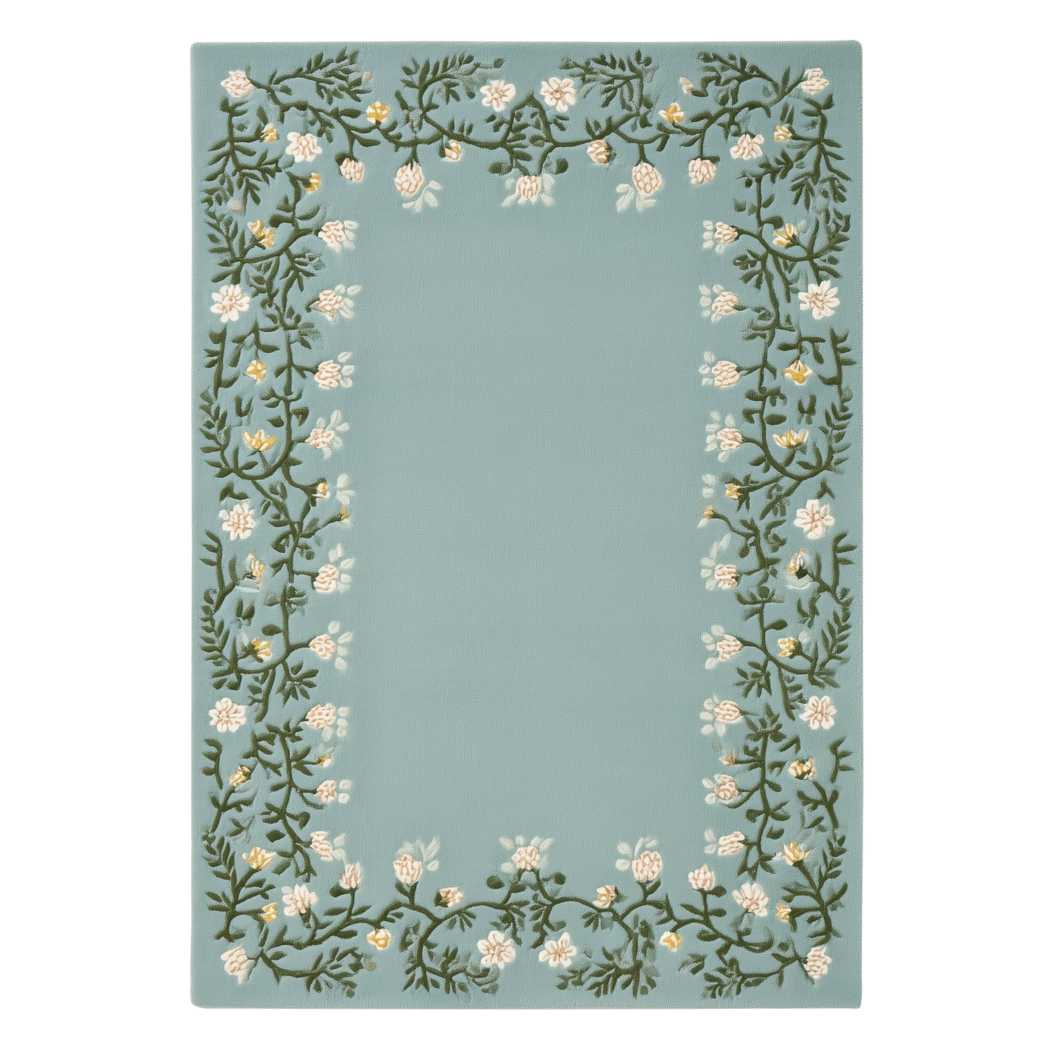 Floral Garland Frame Hand Tufted Wool Rug 
