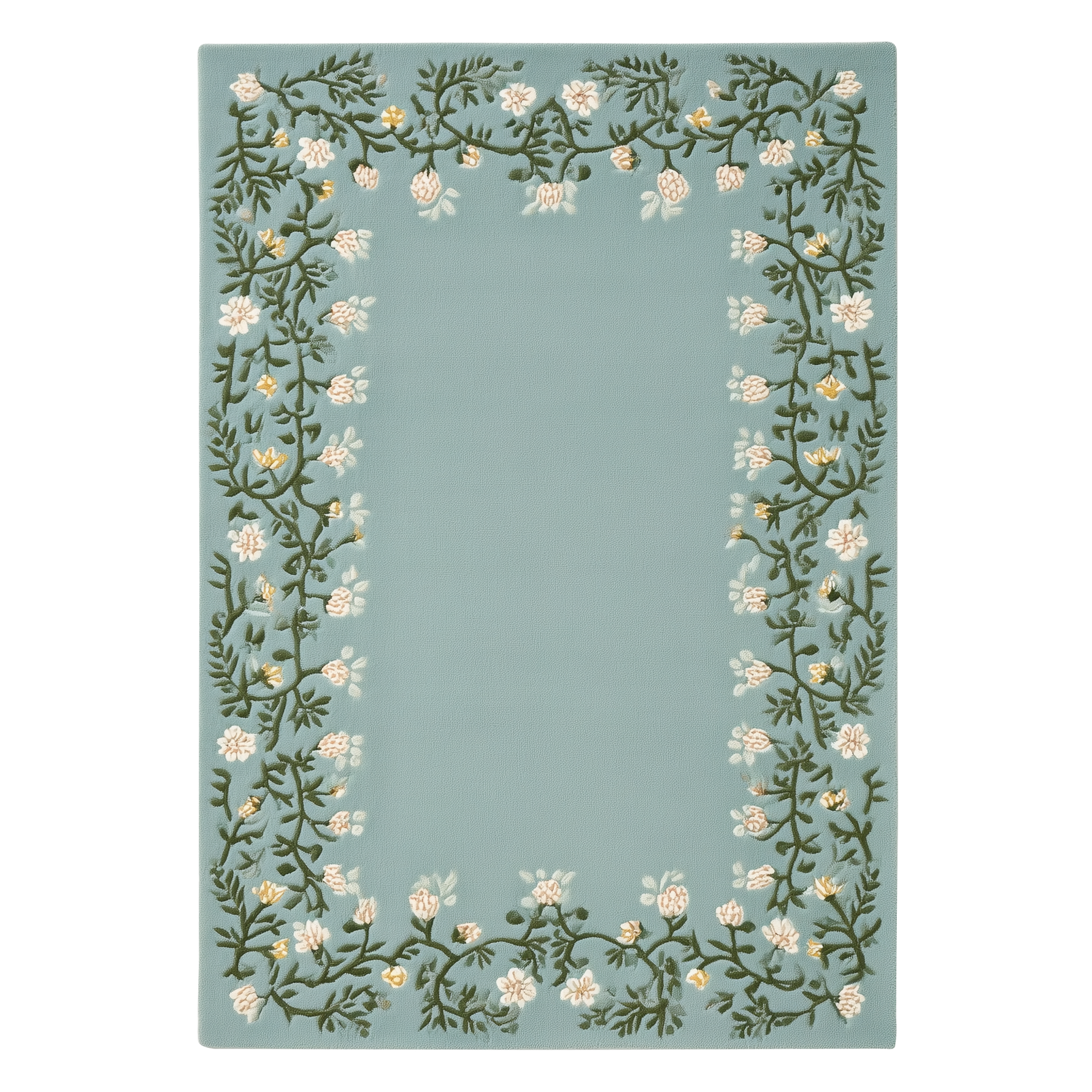 Floral Garland Frame Hand Tufted Wool Rug 
