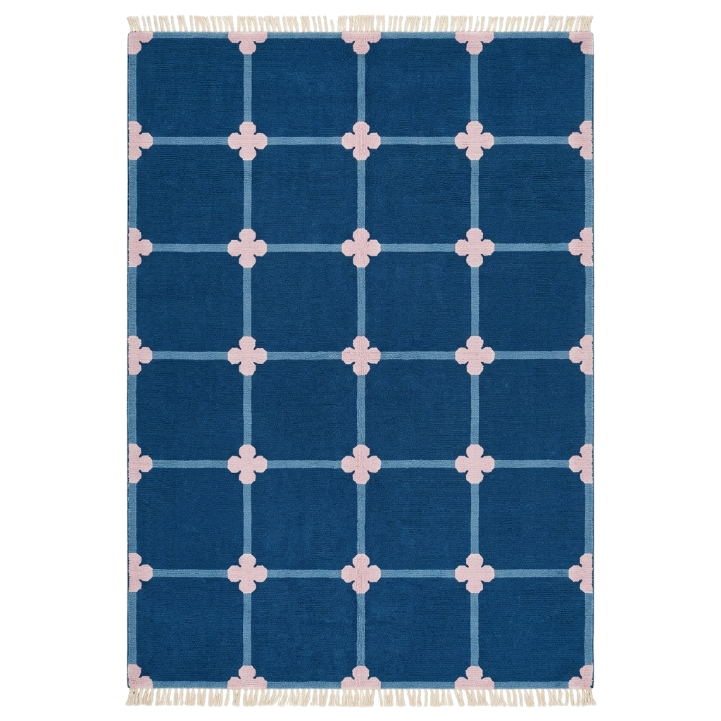 Floral Grid Hand Knotted Wool Rug 