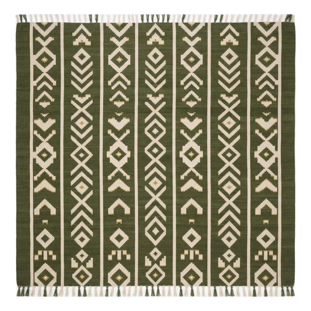 Forest Arrow Procession Flatweave Cotton Dhurrie Rug