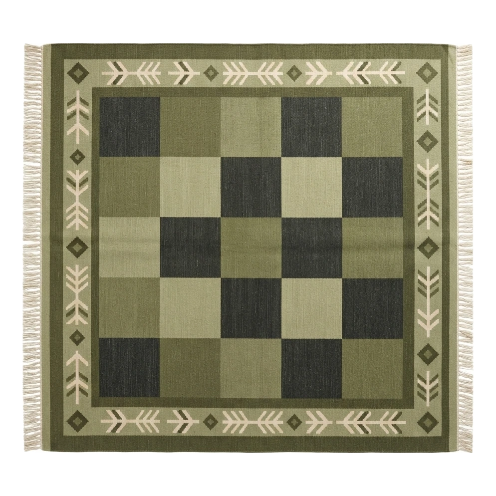 Forest Checkerboard Arrow Flatweave Cotton Dhurrie Rug - alternate view
