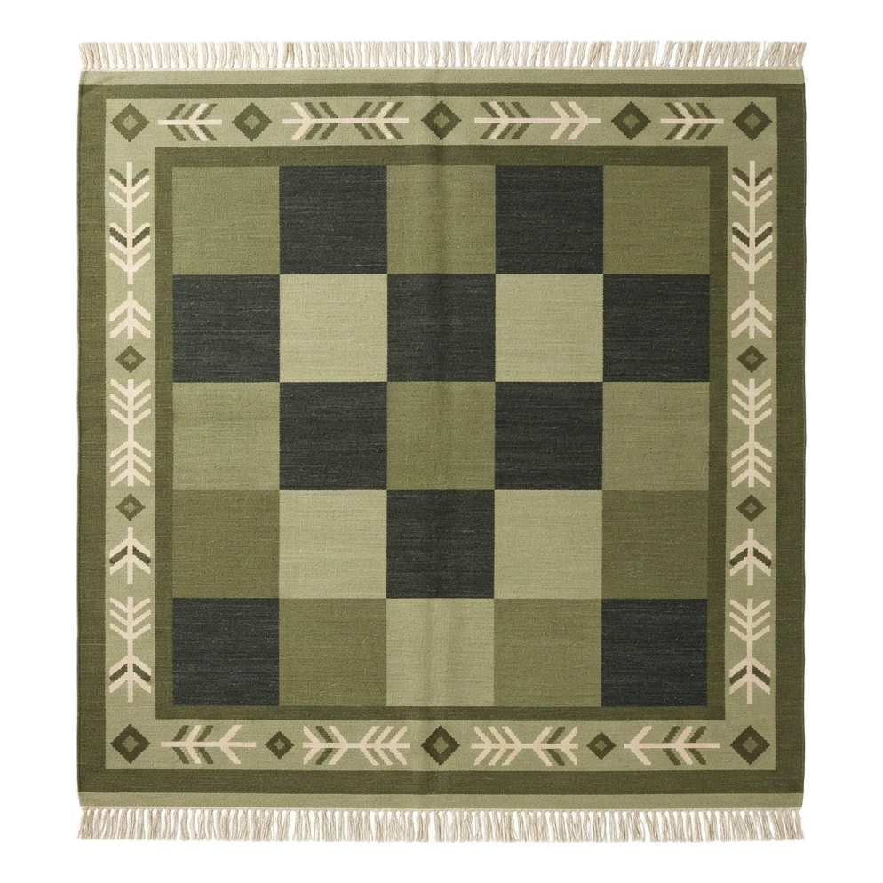 Forest Checkerboard Arrow Flatweave Cotton Dhurrie Rug