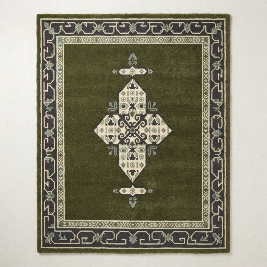 Forest Nomad Compass Hand Tufted Wool Rug - studio photo