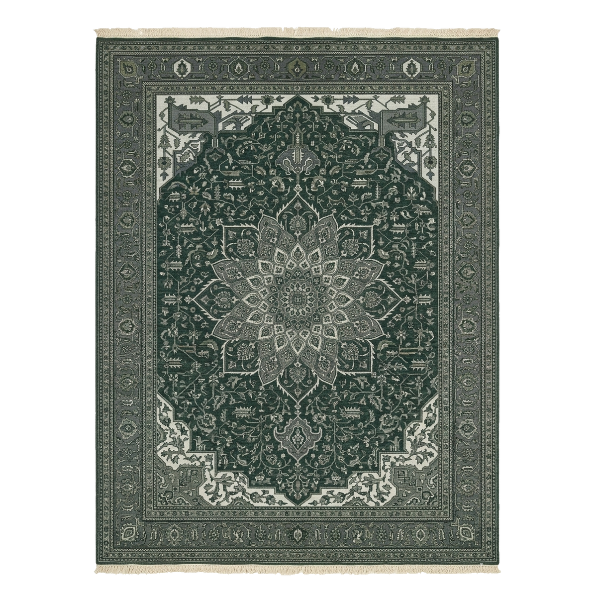Forest Moss Heritage Bloom Hand Knotted Rug