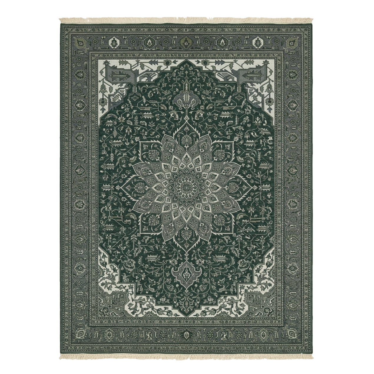 Forest Moss Heritage Bloom Hand Knotted Rug