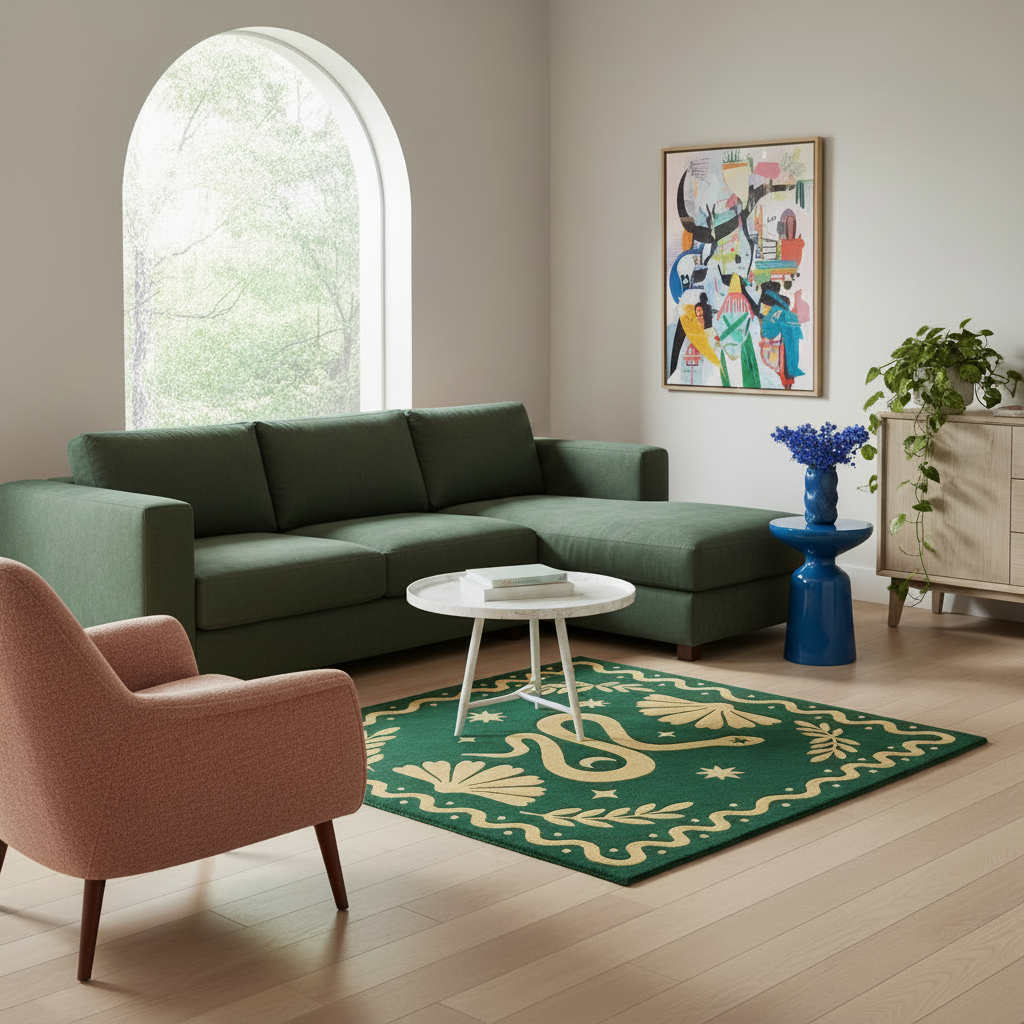 Forest Serpent Myth Square Hand Tufted Wool Rug