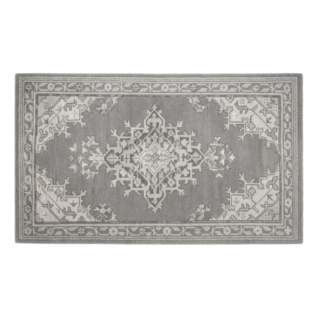 Frosted Slate Medallion Hand Tufted Runner Rug