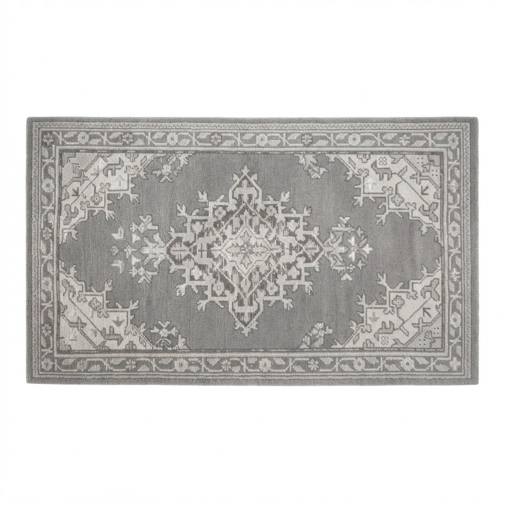 Frosted Slate Medallion Hand Tufted Runner Rug - studio photo