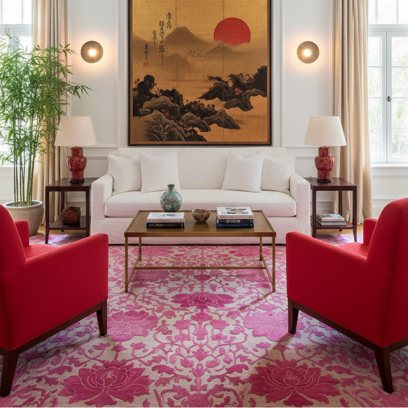 Fuchsia Peony Damask Hand Tufted Viscose Rug