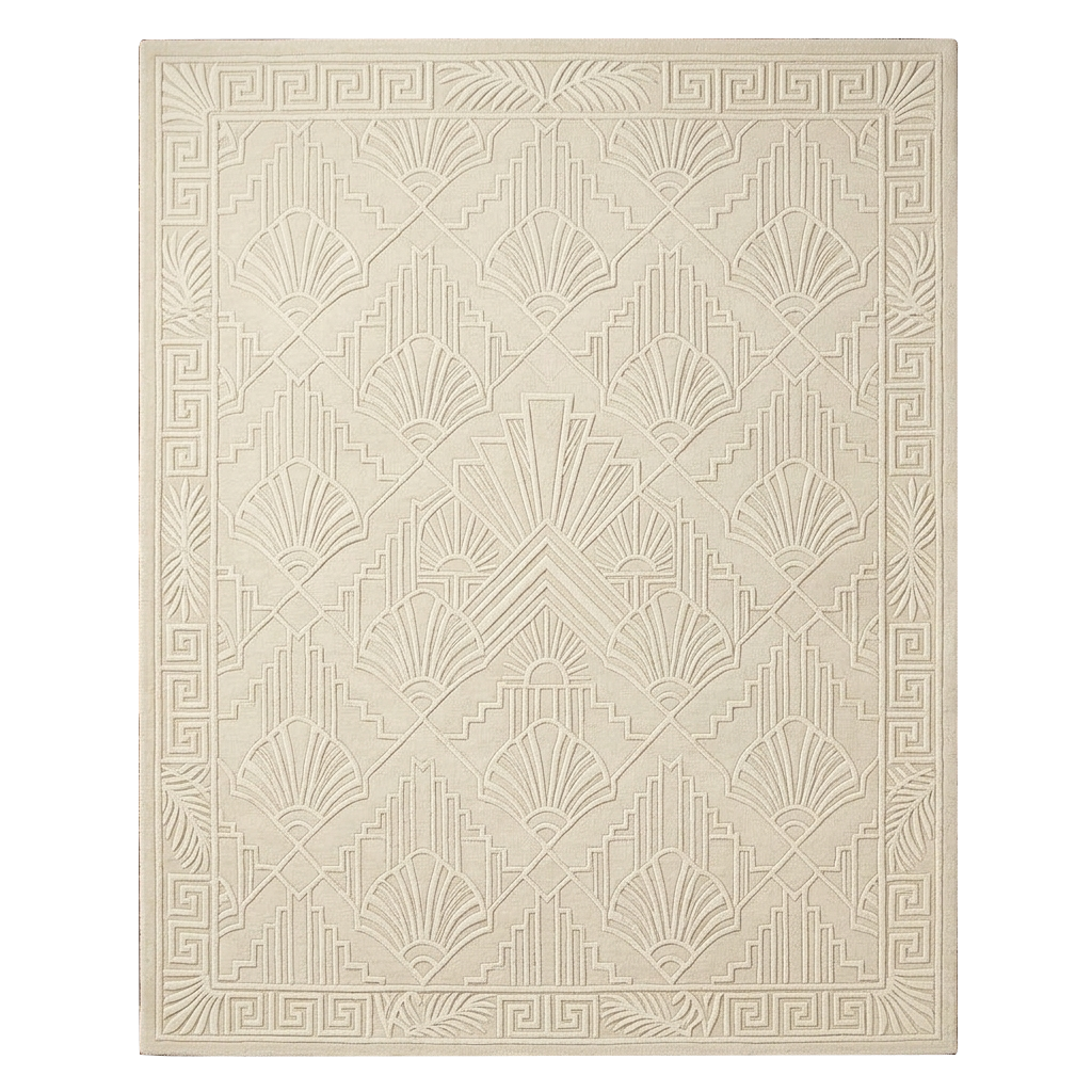 Gatsby's Ivory Hand Tufted Wool Rug with a tone-on-tone Art Deco geometric pattern