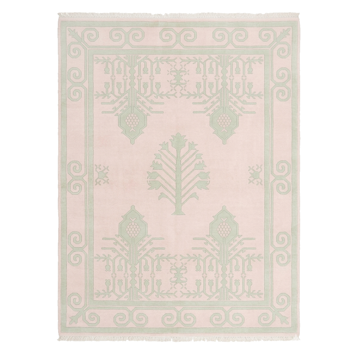 Geometric Tree Motif Hand Knotted Rug 