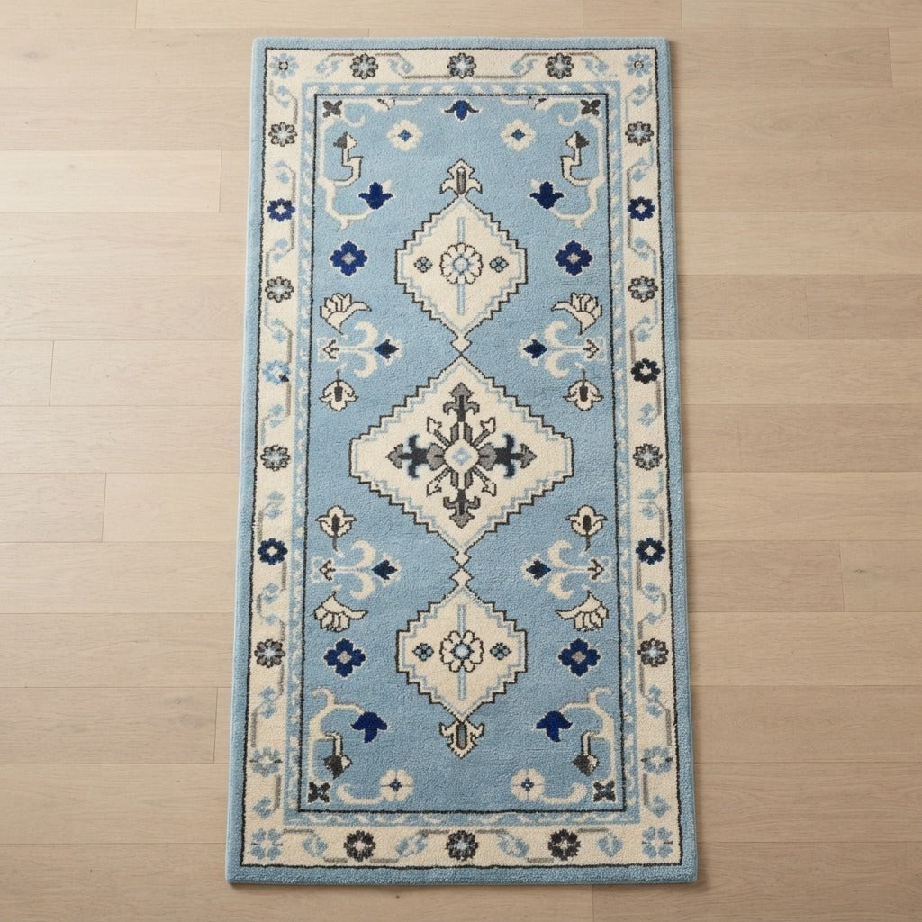 Glacier Kazak Path Hand Tufted Runner Rug - studio photo