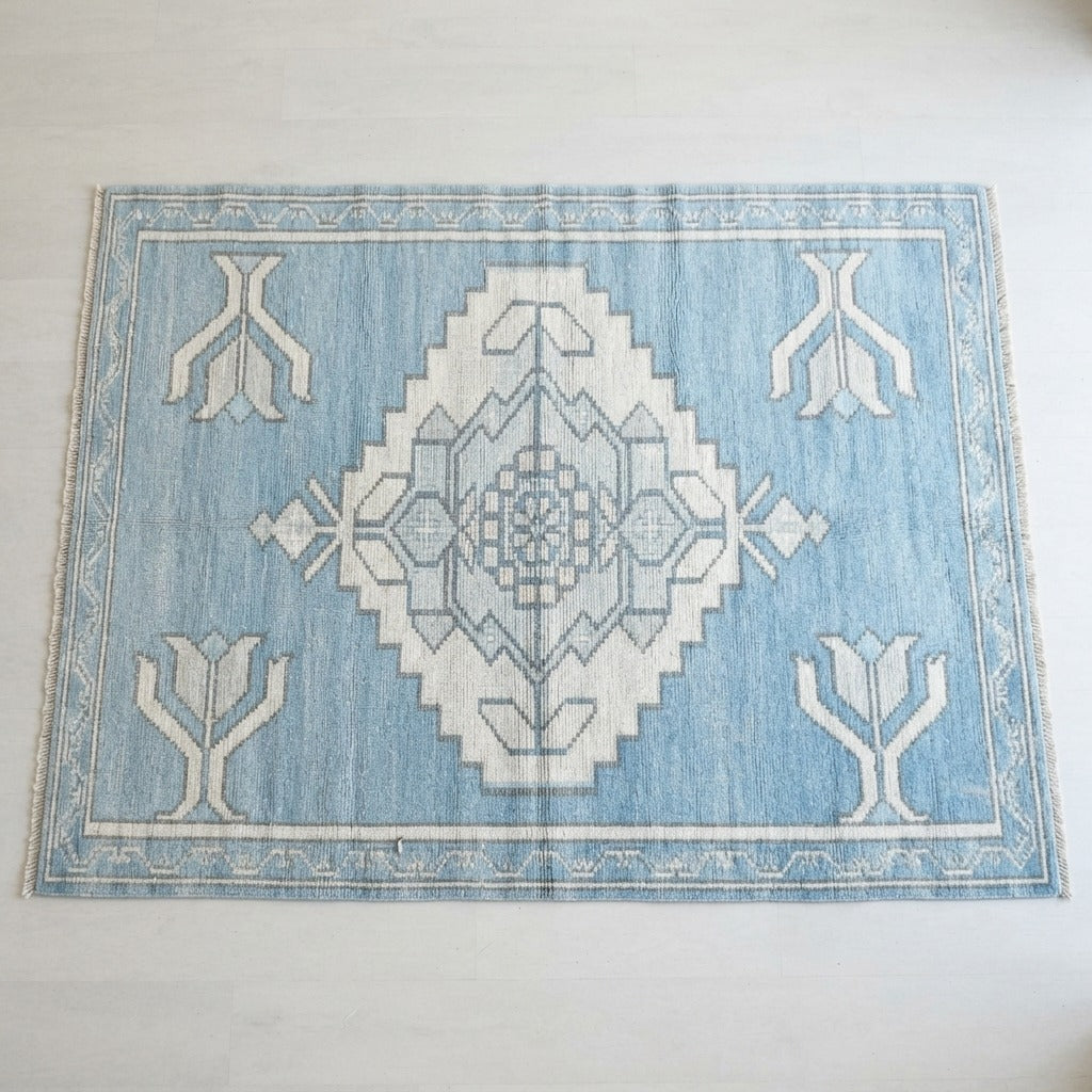 Glacier Tulip Medallion Hand Knotted Rug - studio photo
