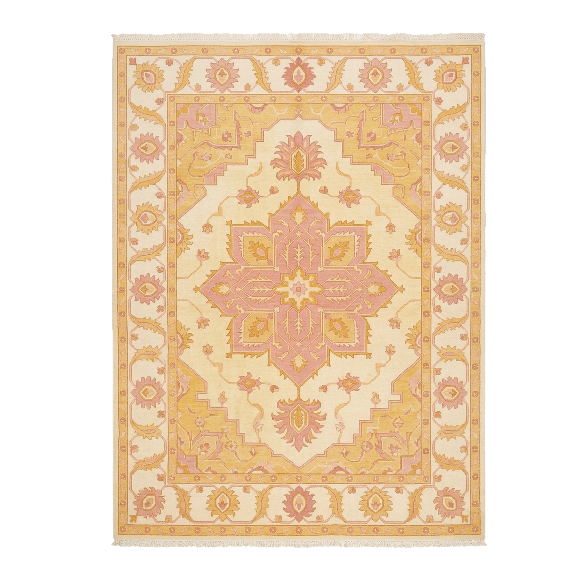 Golden Stepped Blossom Hand Knotted Rug