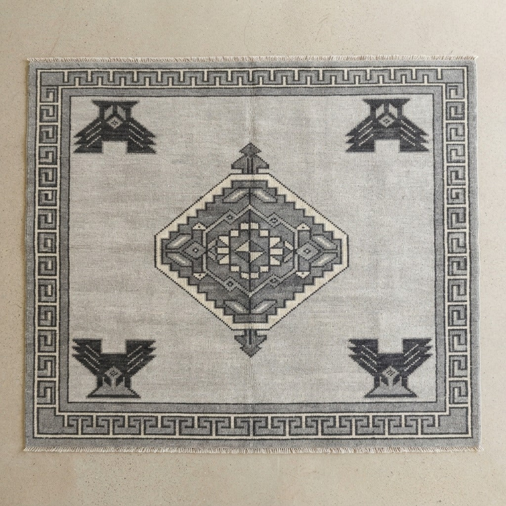 Graphite Eagle Diamond Hand Knotted Rug - studio photo