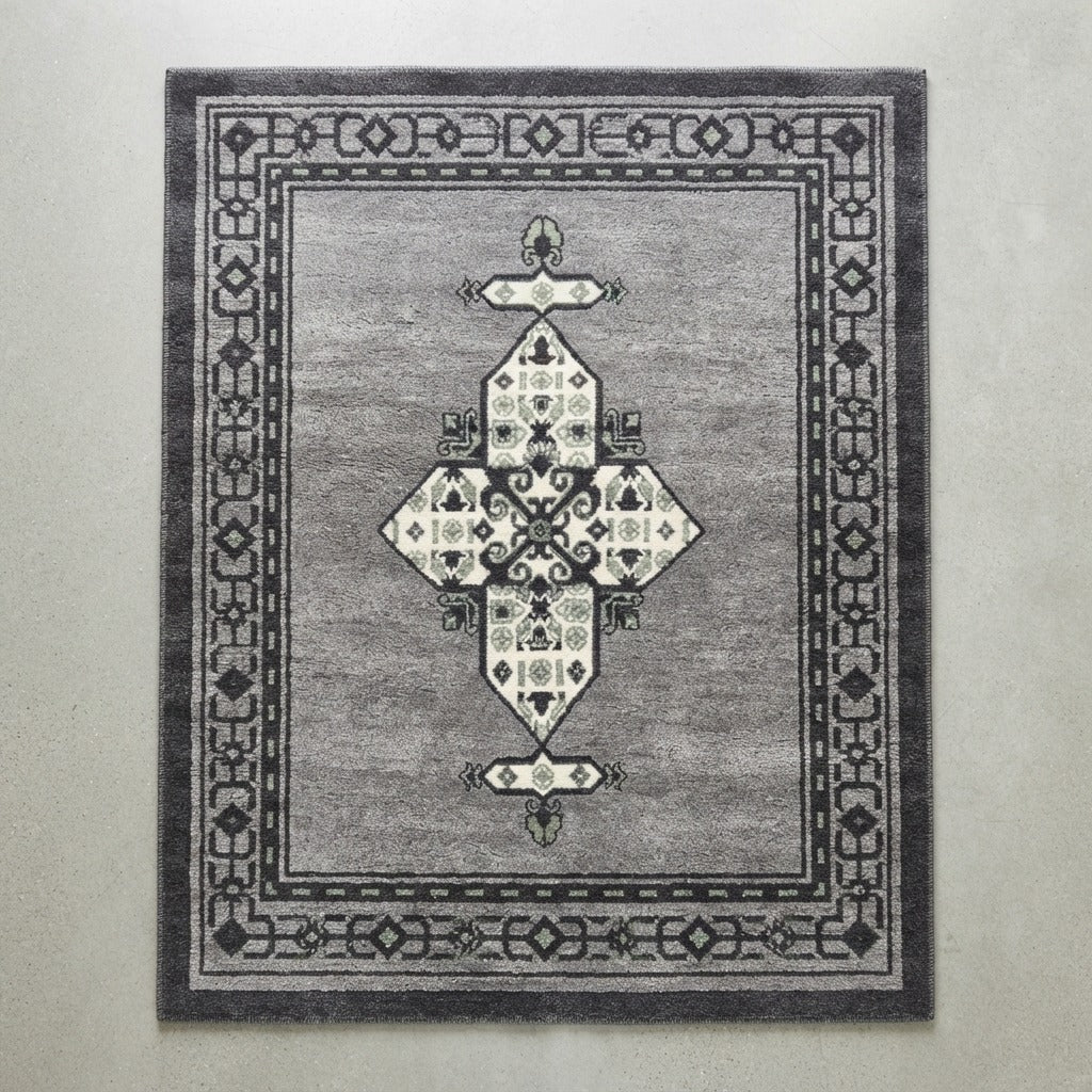 Graphite Nomad Star Hand Tufted Wool Rug - studio photo