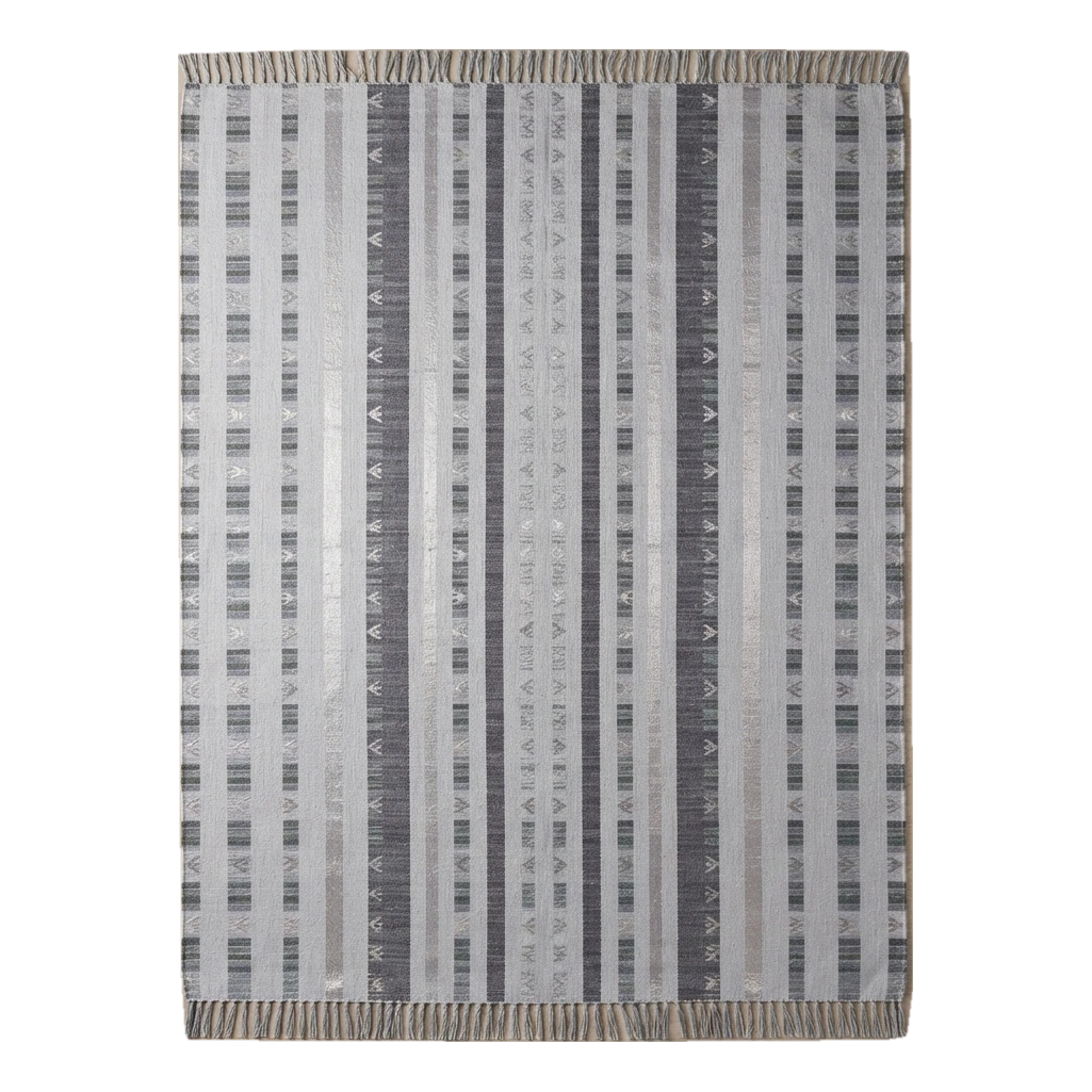 Graphite Rain Stripes Flatweave Cotton Dhurrie Rug