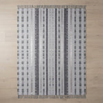 Graphite Rain Stripes Flatweave Cotton Dhurrie Rug - studio photo