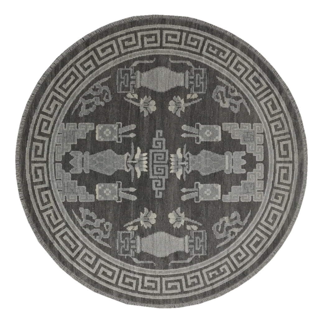 Graphite Scholar Relics Round Hand Knotted Rug - alternate view