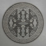 Graphite Scholar Relics Round Hand Knotted Rug - studio photo