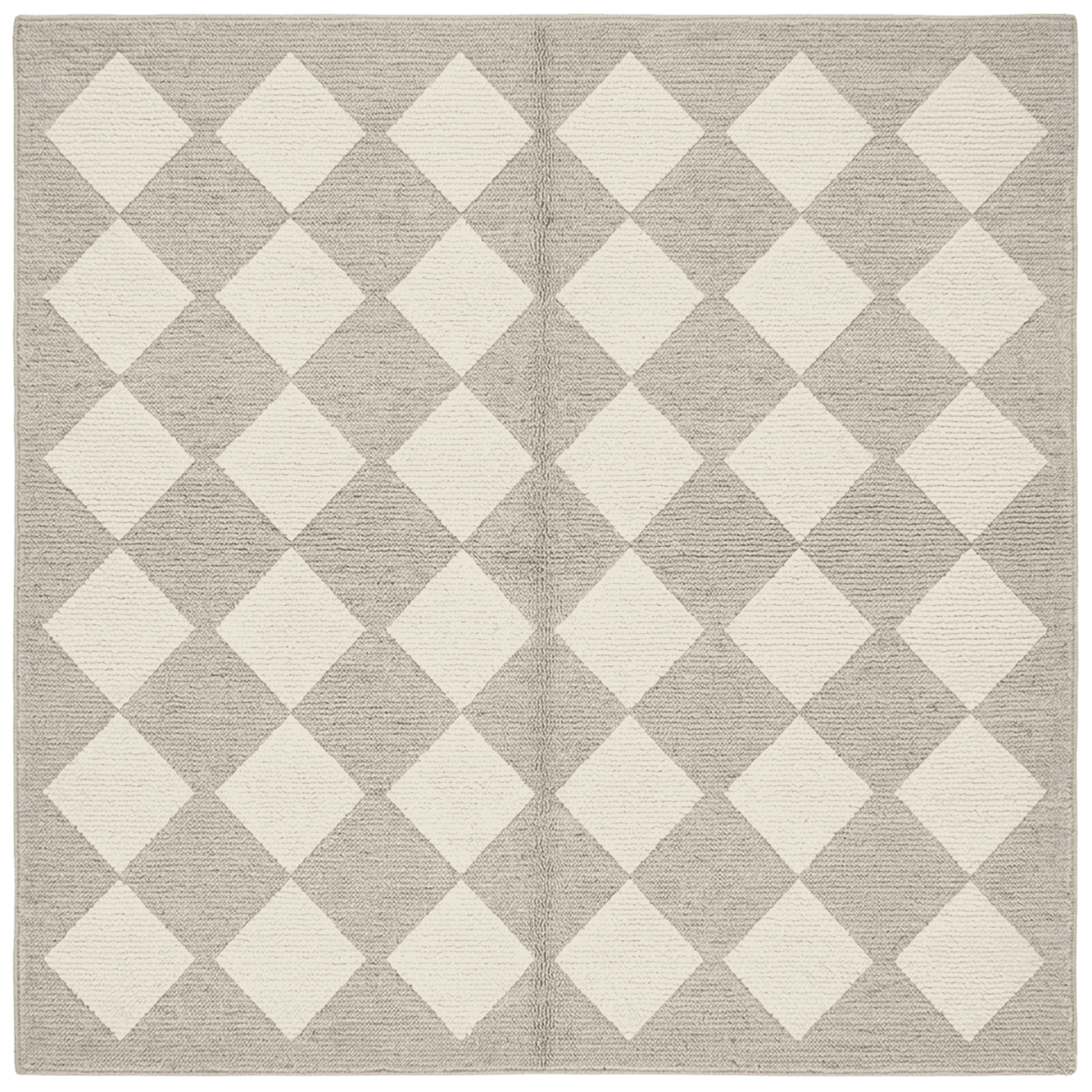 Gray Checkered Hand Knotted Square Rug