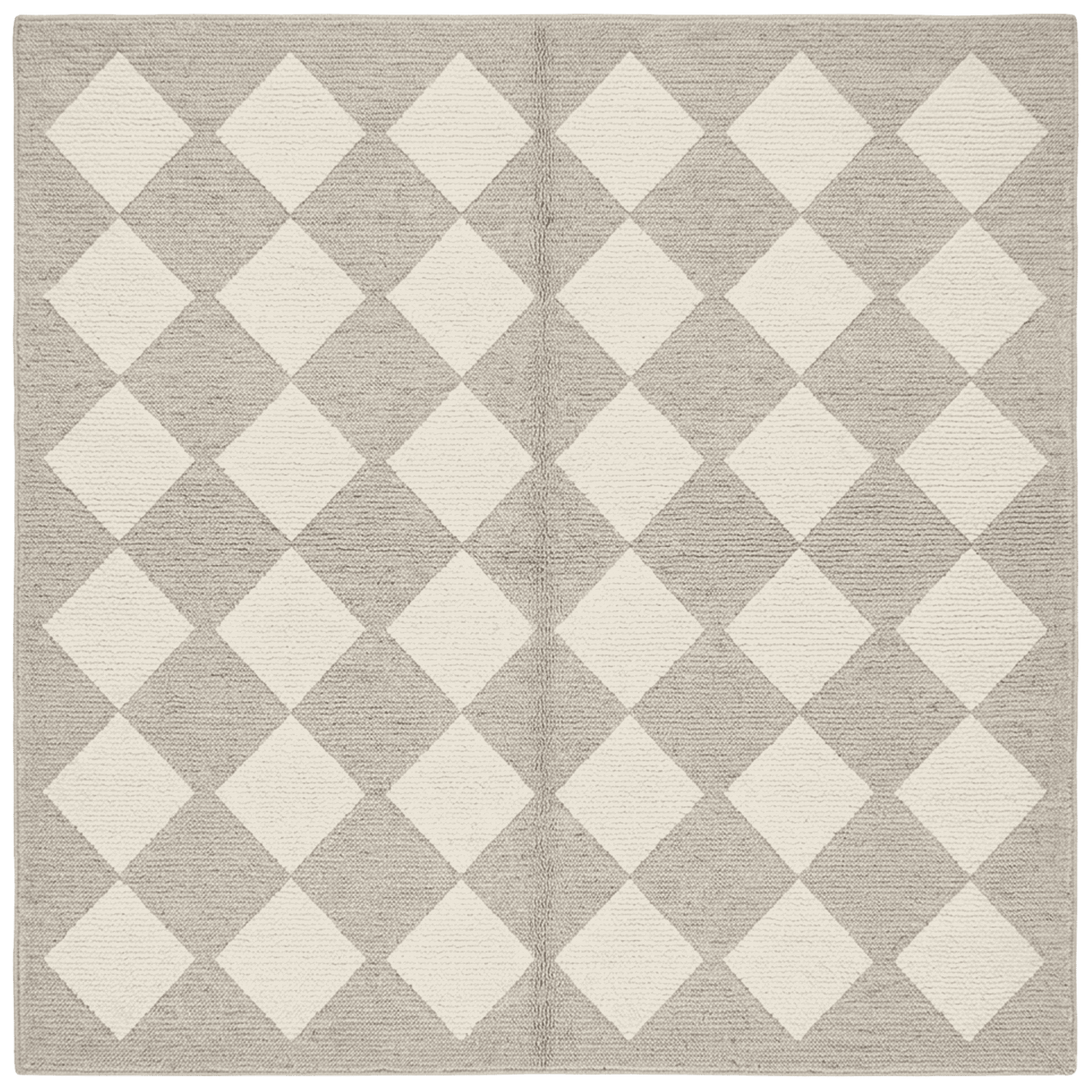 Gray Checkered Hand Knotted Square Rug
