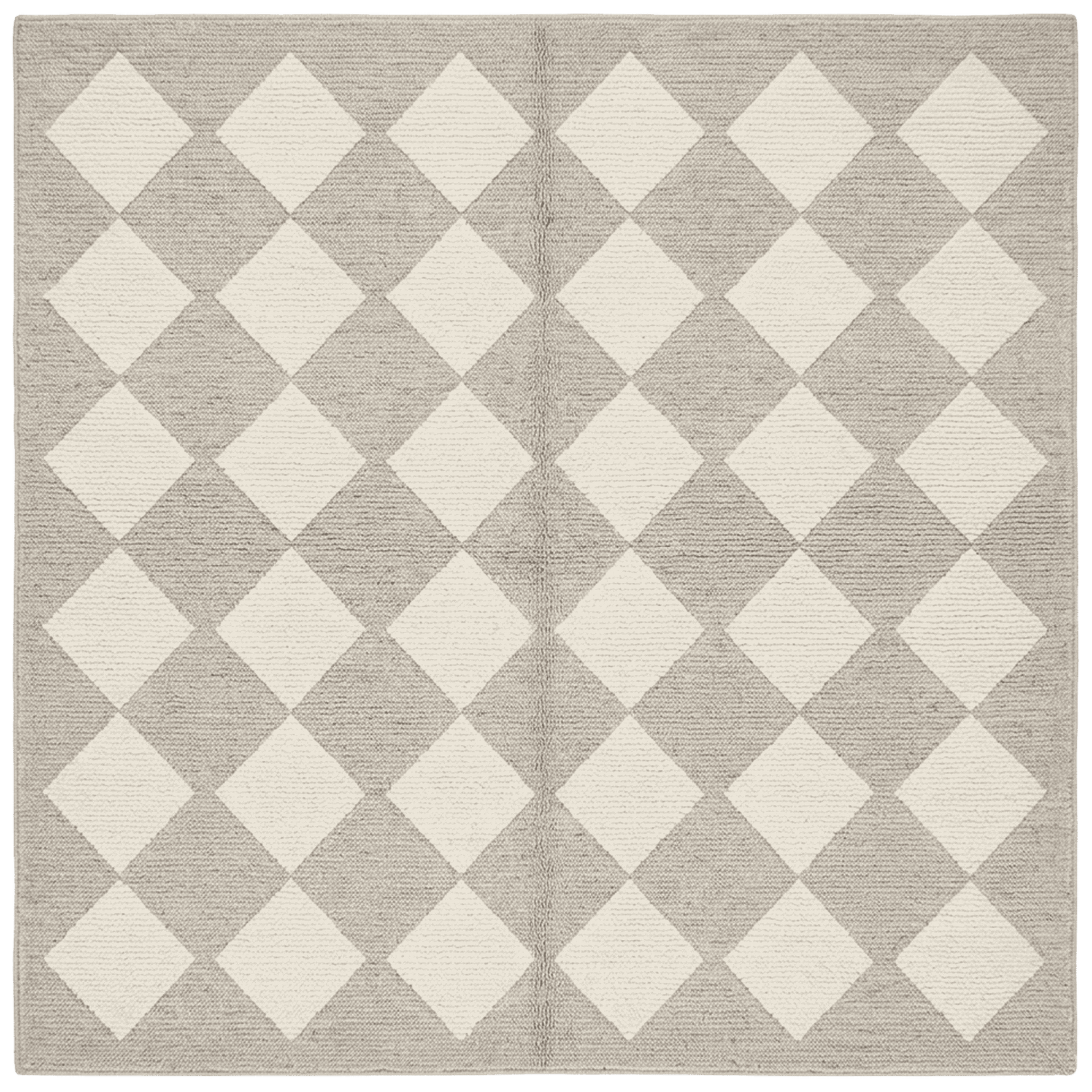 Gray Checkered Hand Knotted Square Rug