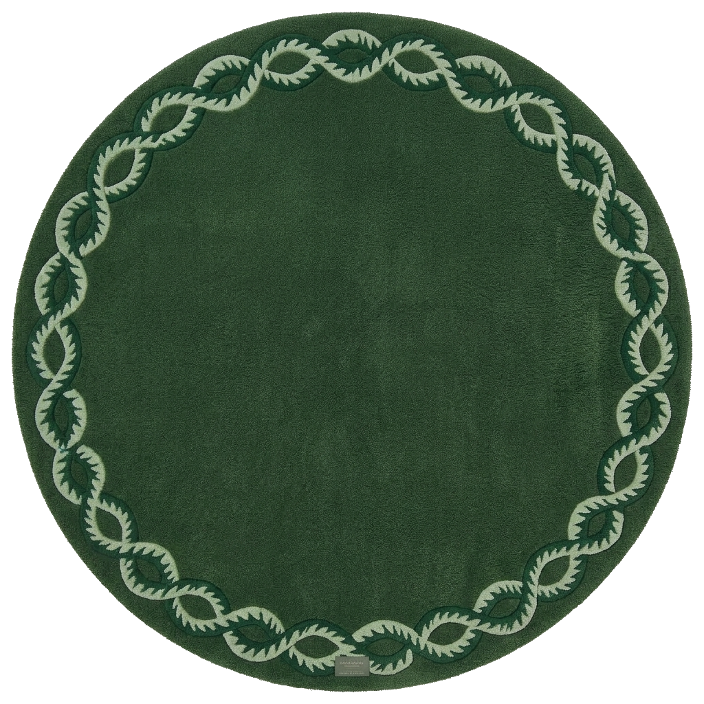 Green Chain Border Hand Tufted Round Rug 
