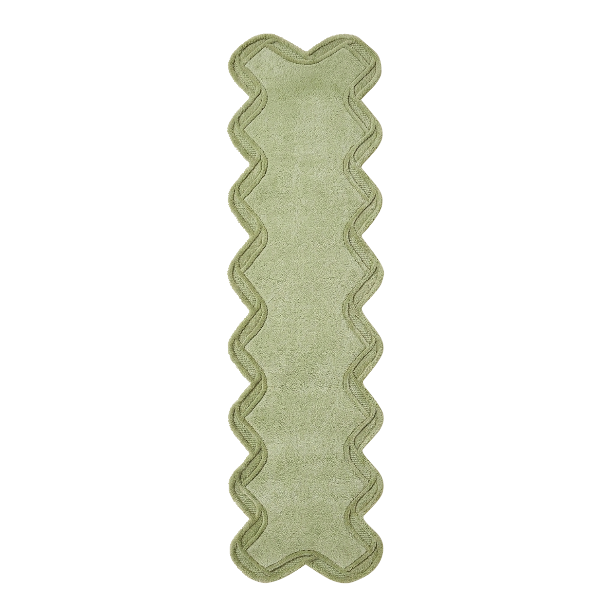 Green Wavy Border Hand Tufted Runner Rug 