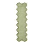 Green Wavy Border runner rug swatch with a scalloped sage green edge on black