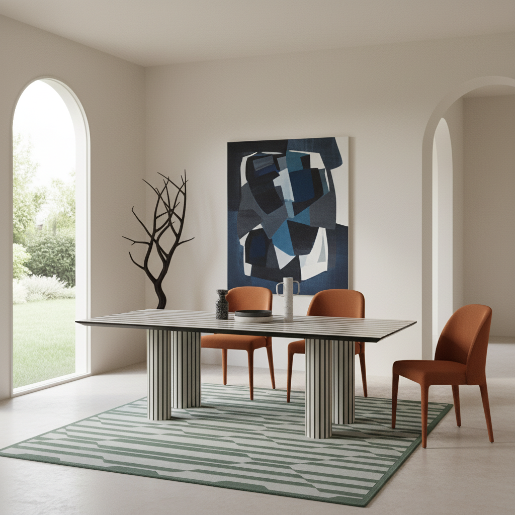 Grey Glitch Square Hand Tufted Wool Rug
