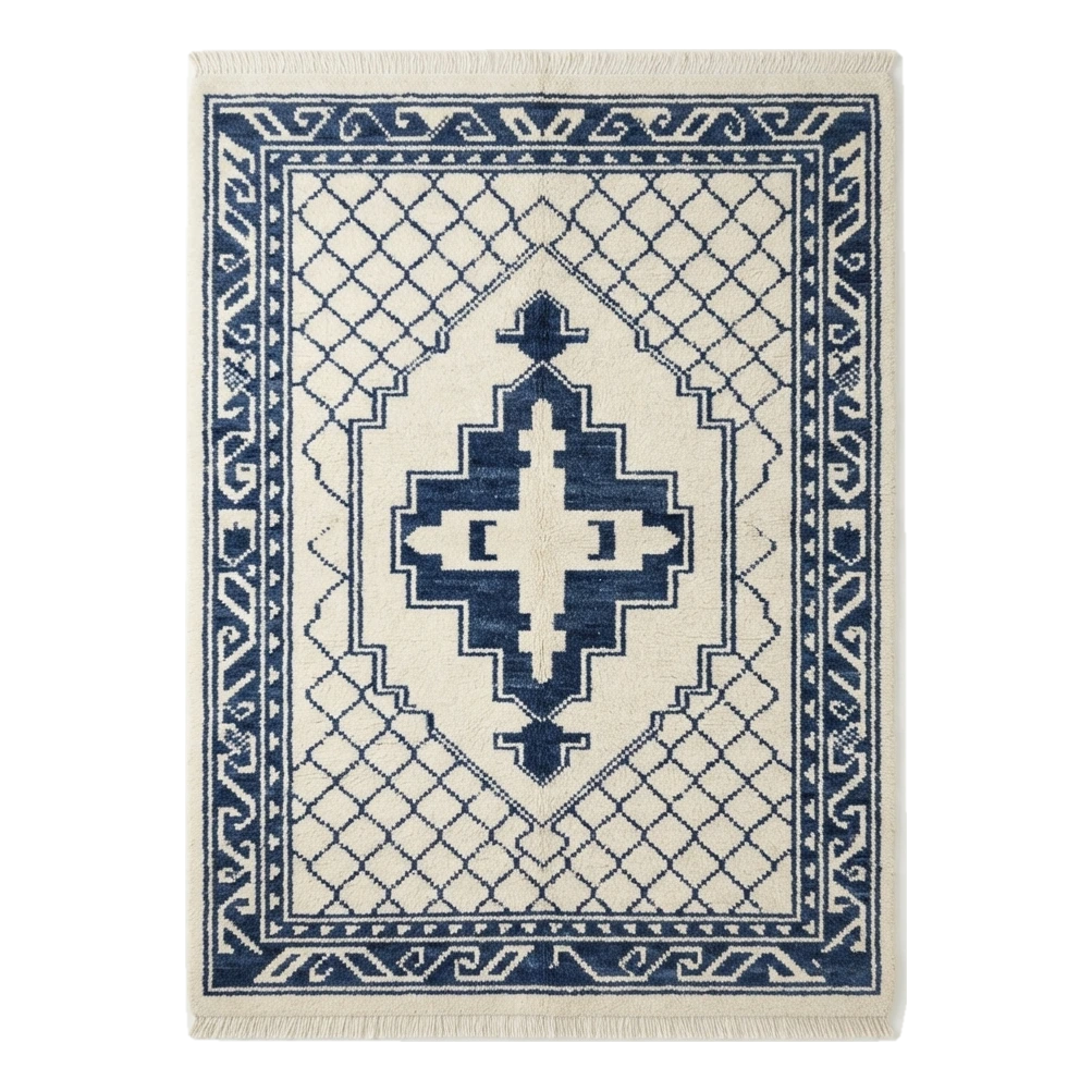 Indigo Trellis Star Hand Knotted Rug