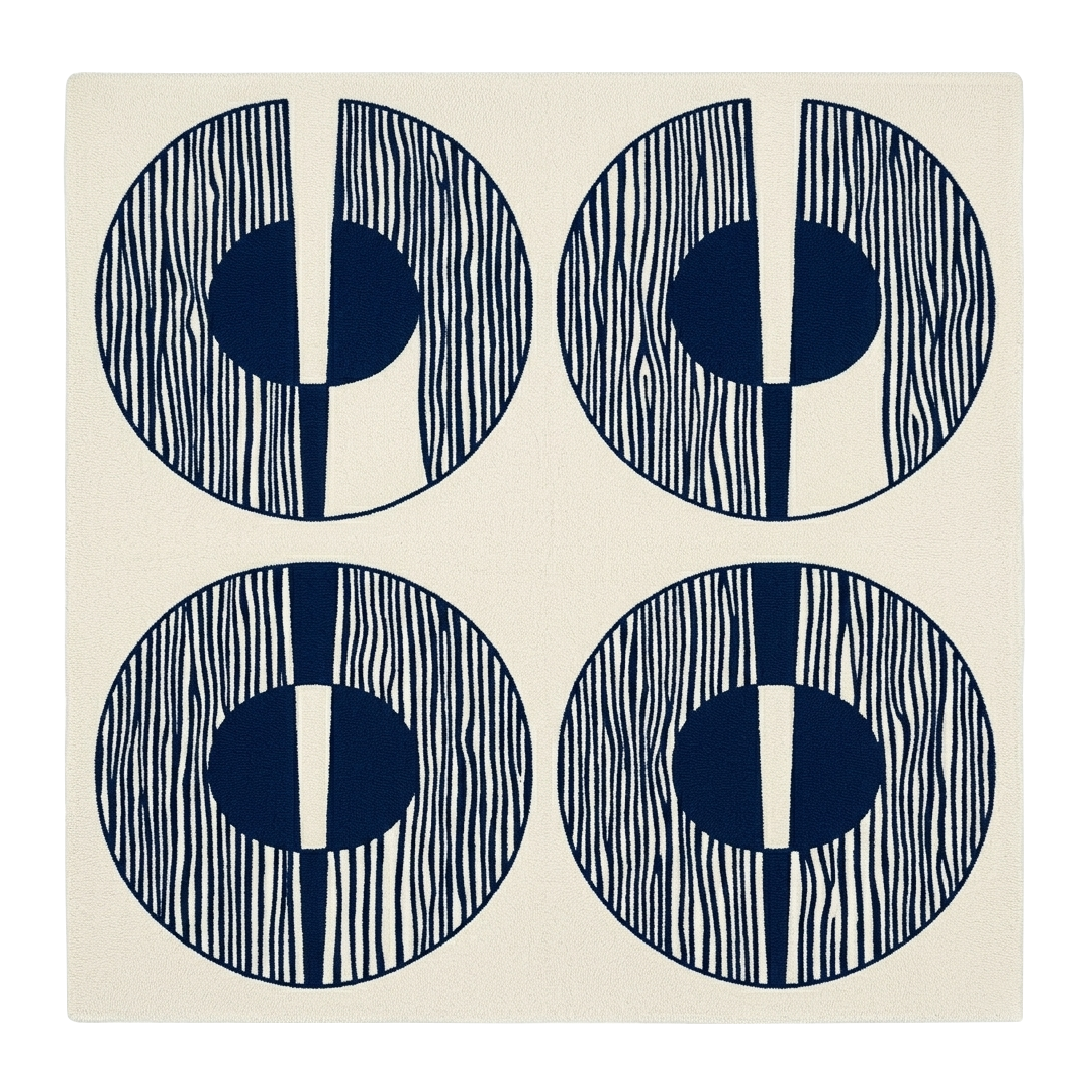 Indigo Grain Orbit Square Hand Tufted Wool Rug