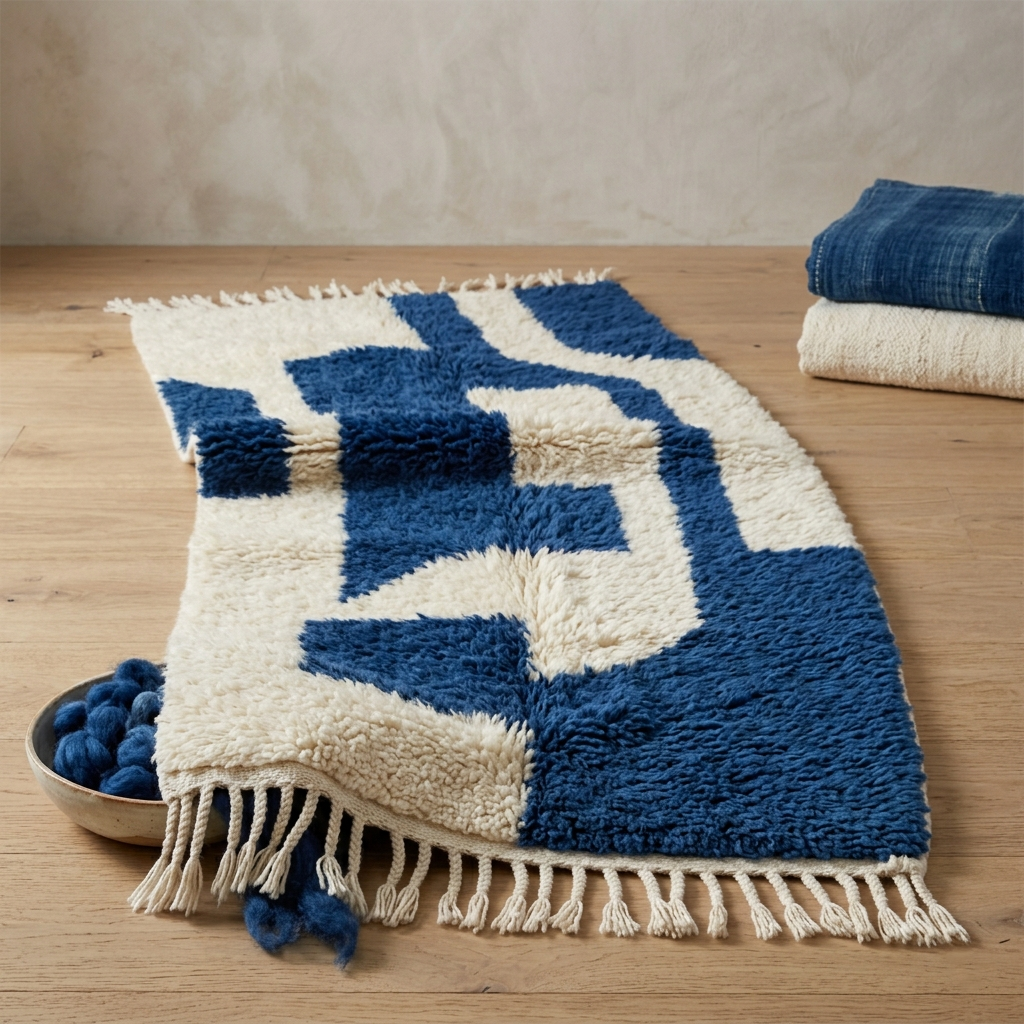 Indigo Puzzle Moroccan Shag Rug