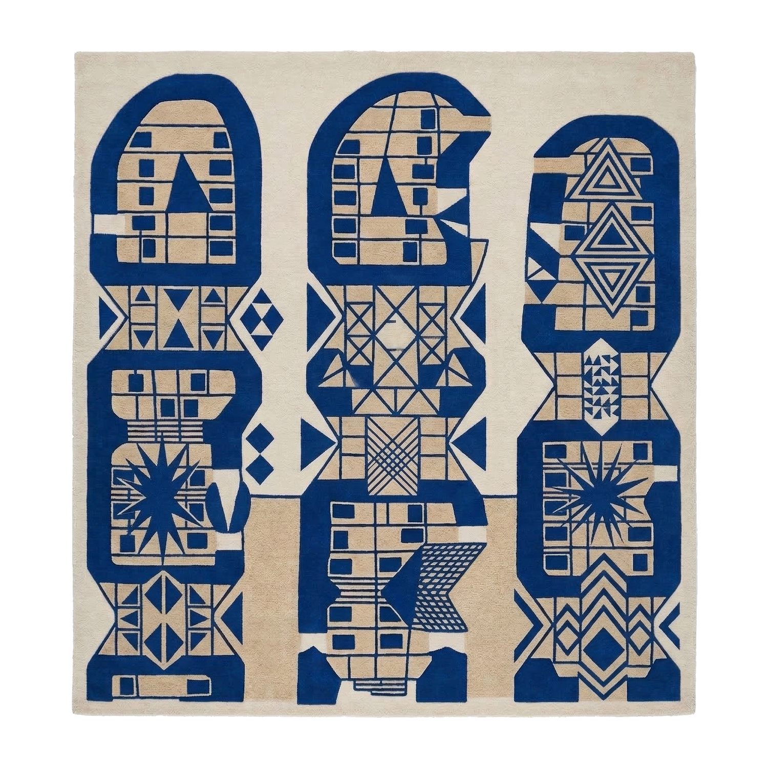 Indigo Totem Glyph Square Hand Tufted Wool Rug 