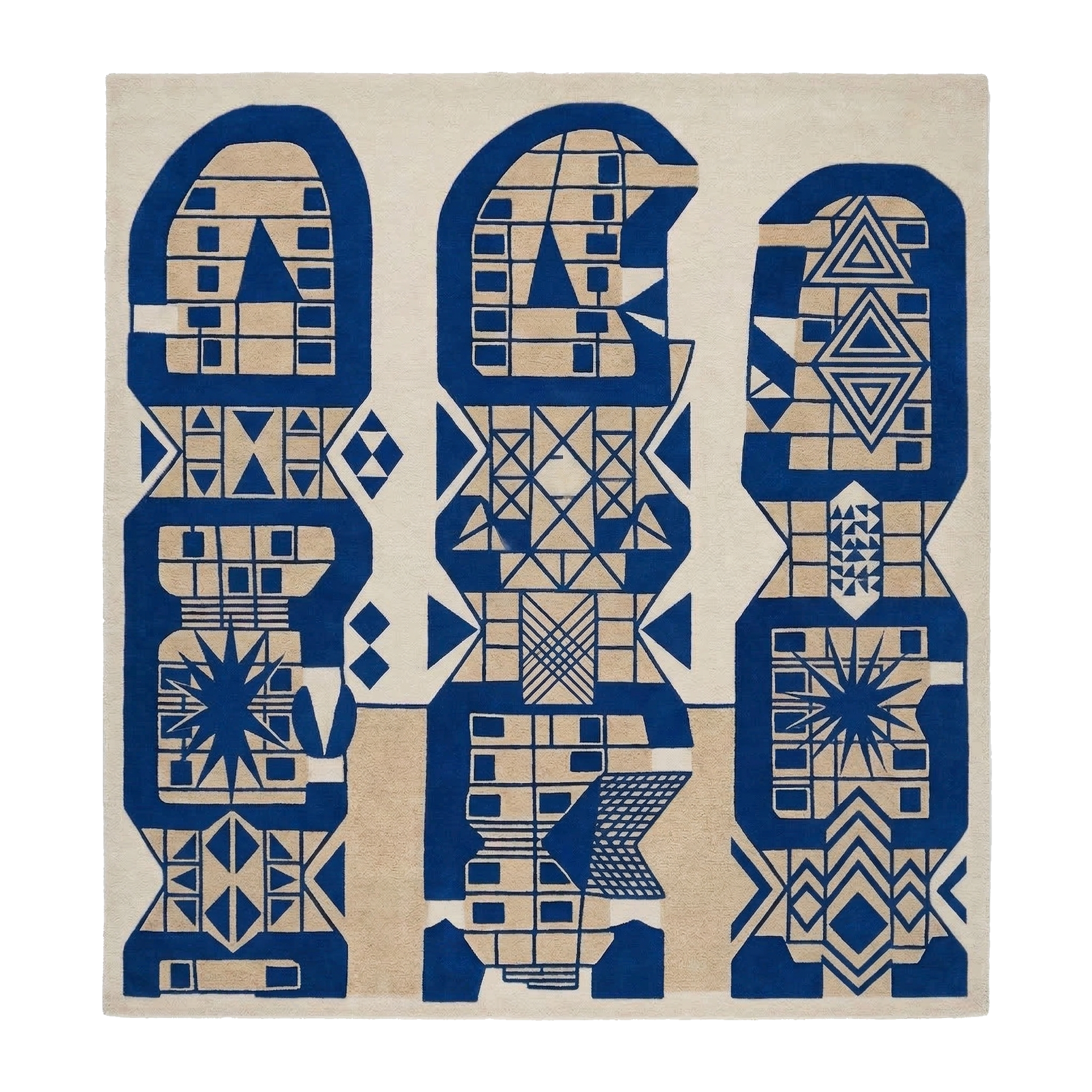 Indigo Totem Glyph Square Hand Tufted Wool Rug 