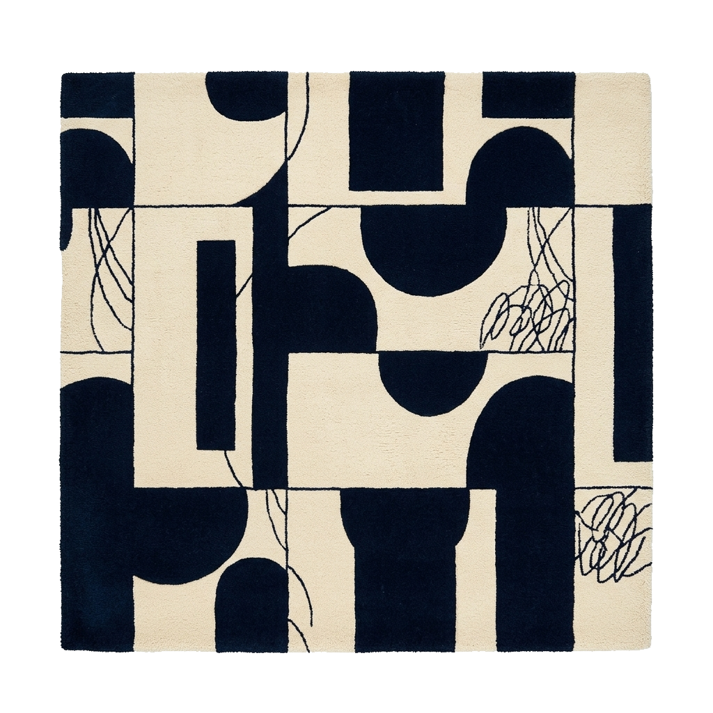 Ink-Blotand Scribble Square Hand Tufted Rug 