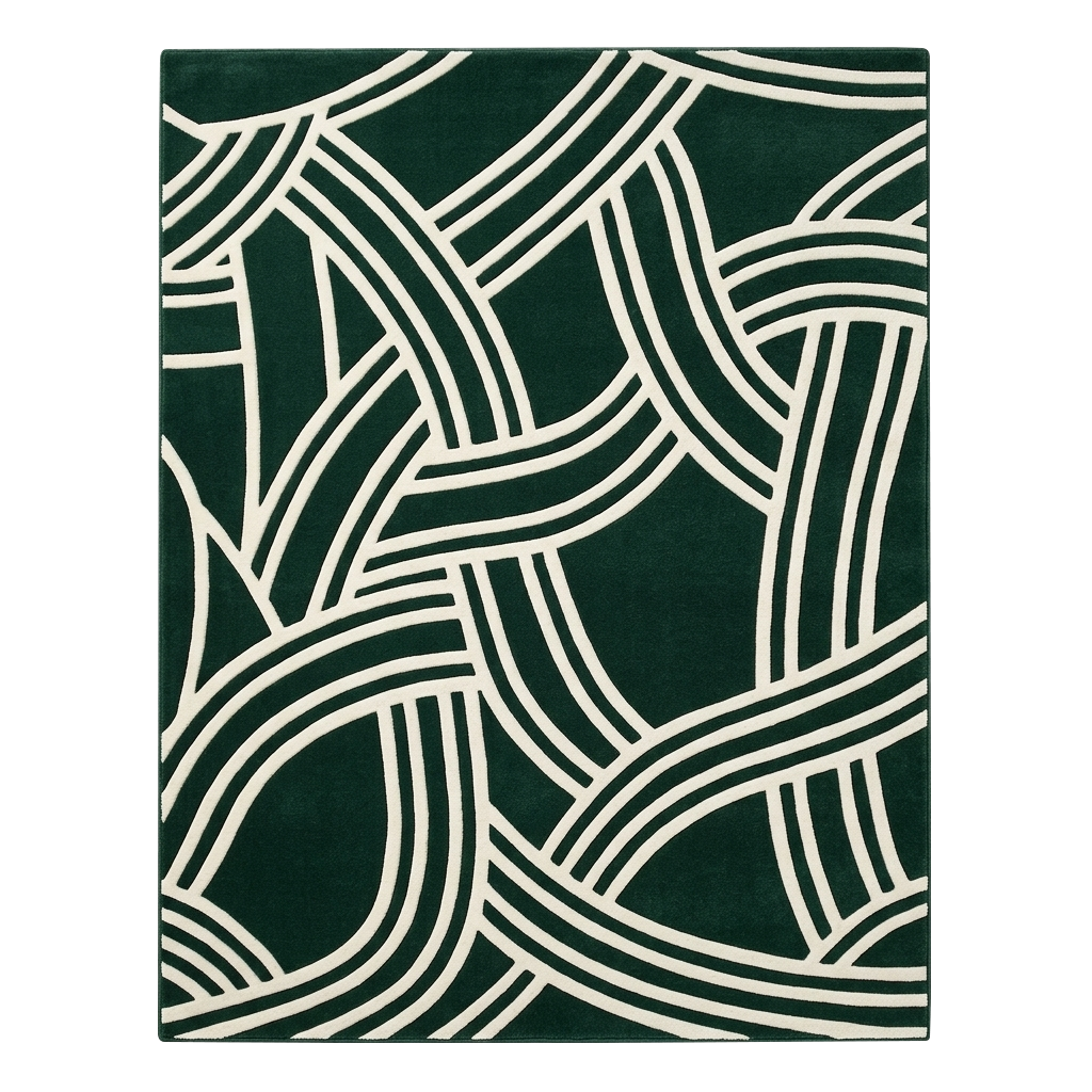 Interlocked Lines Green Hand Tufted Wool Rug