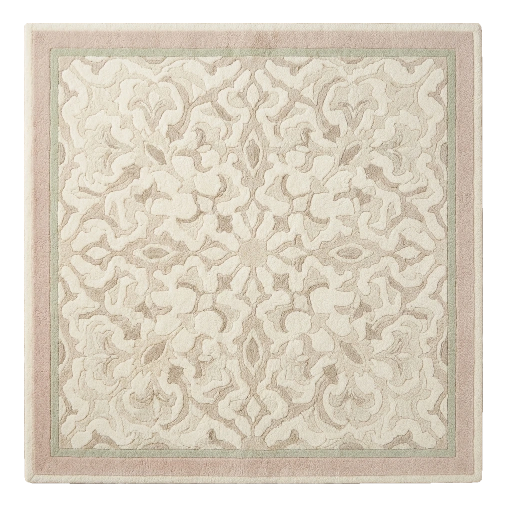 Ivory Arabesque Relief Square Hand Tufted Wool Rug
