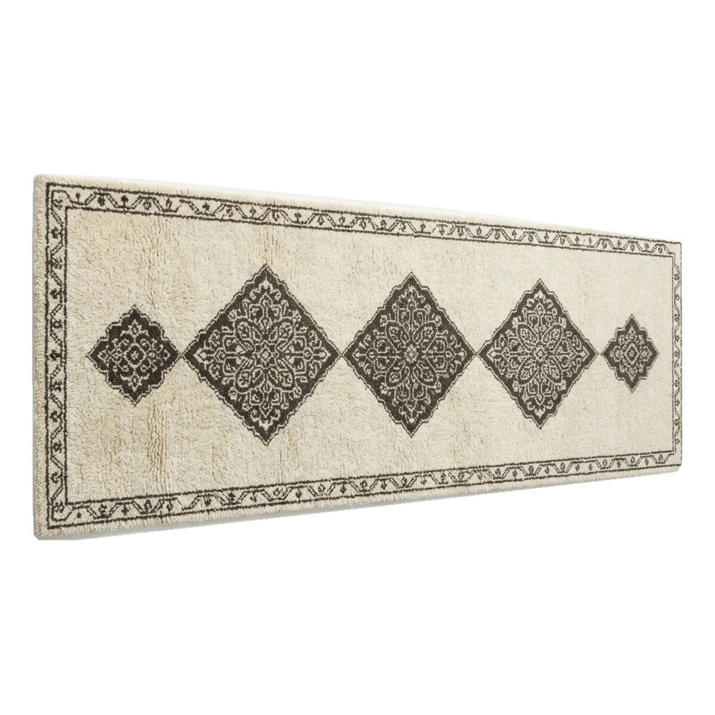 Ivory Charcoal Tiles Hand Tufted Runner Rug - alternate view