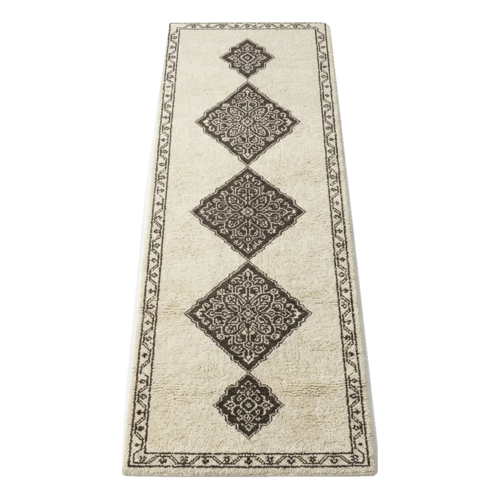Ivory Charcoal Tiles Hand Tufted Runner Rug