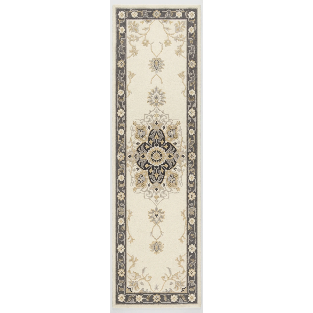 Ivory Rosette Parade Hand Tufted Runner Rug - studio photo