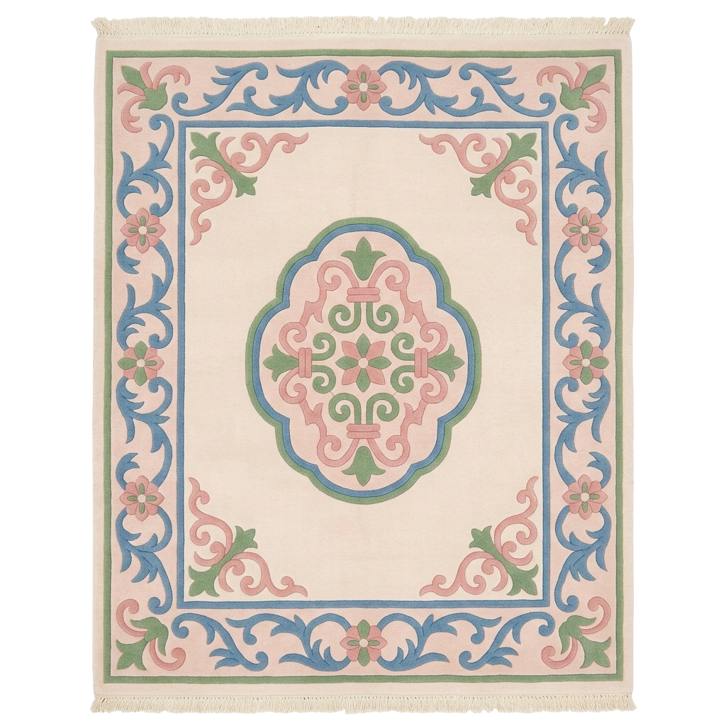 Ivory Baroque Scroll Hand Knotted Rug