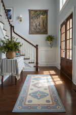 traditional floral runner rug in a large entryway