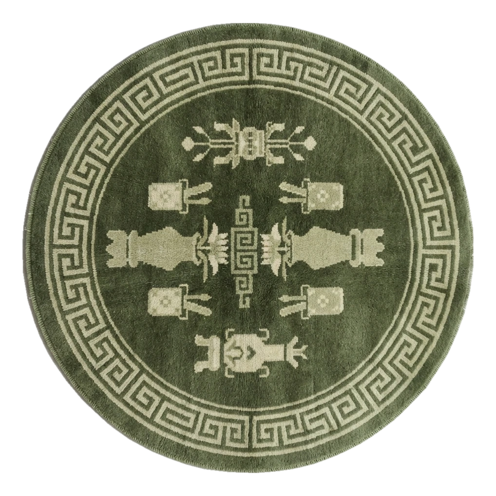 Jade Antique Vessels Round Hand Knotted Rug - alternate view
